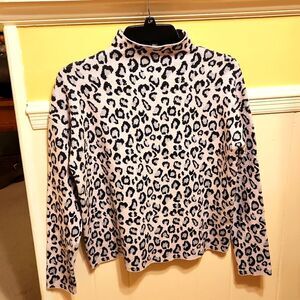 Cynthia Rowley Purple Shimmer Leopard Print Mock Neck Sweater Size M